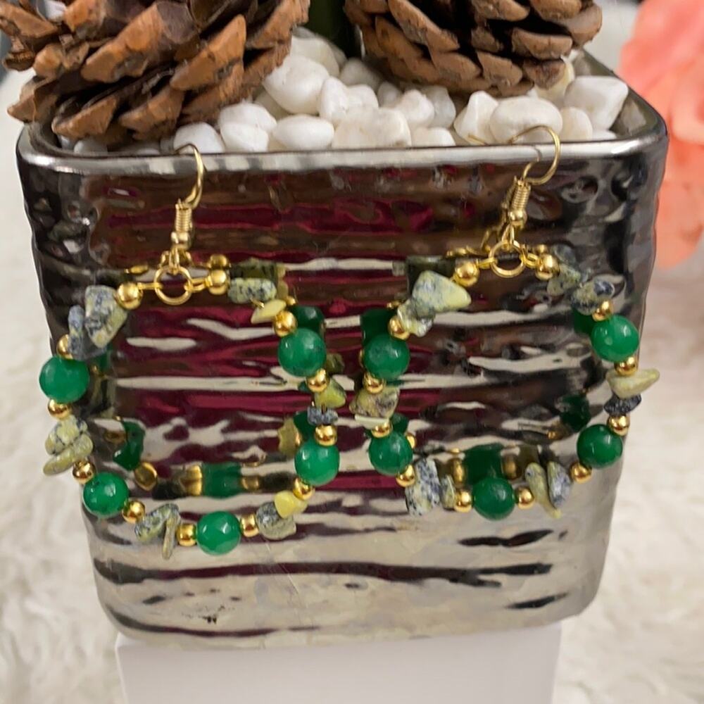 ARTISANAL 14k Gold Plated 3" ROUND Shape Crystal Handmade Wire Earrings